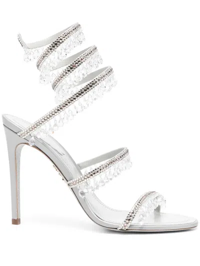 René Caovilla Chandelier 105 Heeled Sandals With Crystals In White
