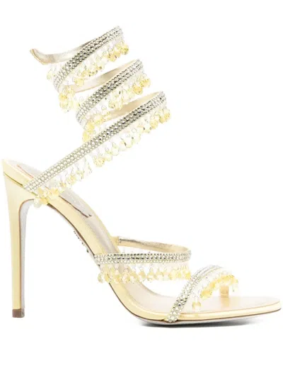 René Caovilla 105mm Chandelier Strass Heeled Sandals In Yellow