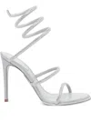 René Caovilla Cleo Crystal-embellished Satin Sandals In Metallic