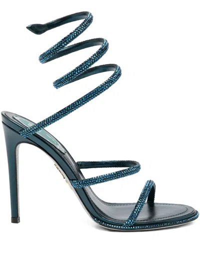 René Caovilla Snake-wrap Satin Stiletto Sandals In Gray