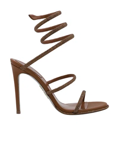 René Caovilla Womens Cleo Ii 105 Crystal-embellished Leather Heeled Sandals Brow In Brown