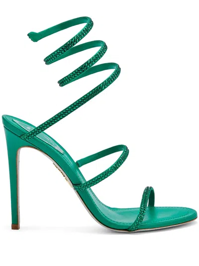 René Caovilla Cleo Satin Crystal Snake Wrap Sandals In Green