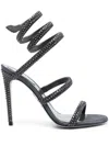 René Caovilla Jeweled Strap Open Toe Textured Sole Sandals In Grey
