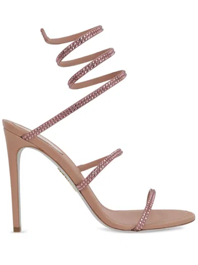 René Caovilla Margot Rene Caovilla Sandals In Satin And Rhinestone Crystals In Pink