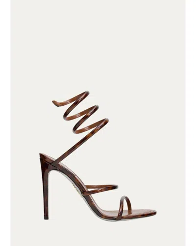 René Caovilla 105mm Cleo Tortoiseshell Patent Leather Snake-wrap Sandals In Brown