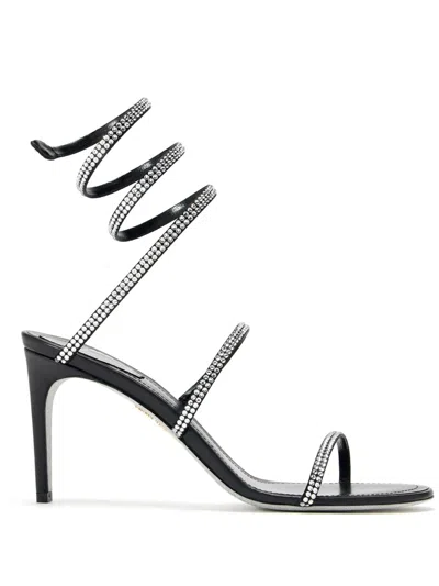 René Caovilla Sandalen Mit Kristallen 105mm In Schwarz