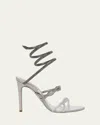 René Caovilla 105mm Crystal-embellished Satin Snake-wrap Sandals In Multi
