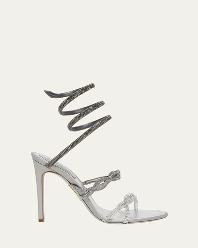 René Caovilla 105mm Crystal-embellished Satin Snake-wrap Sandals In Multi