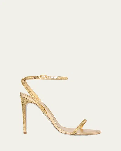 René Caovilla 105mm Embellished Metallic Leather Ankle-strap Sandals In Gold