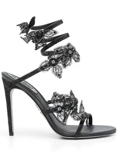René Caovilla 105mm Floriane Aquamarine Sandals In Black