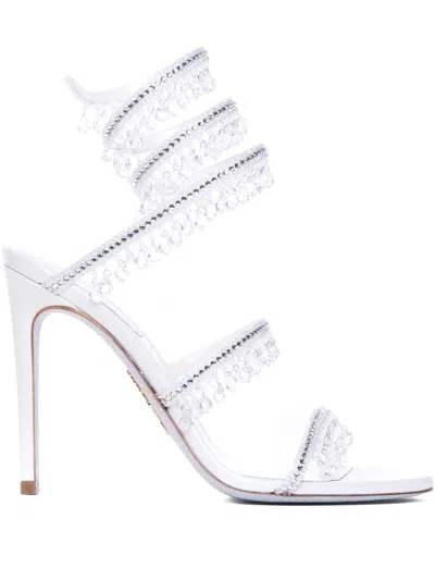 René Caovilla 105mm Leather Sandals In White