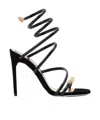 René Caovilla 105mm Serpent Leather Sandals In Black