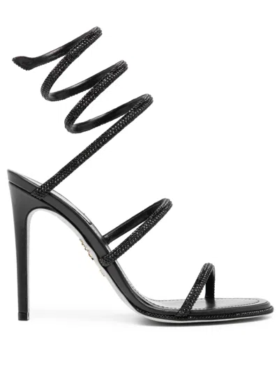 René Caovilla Womens Black Cleo Ii 105 Crystal-embellished Leather Heeled Sandals