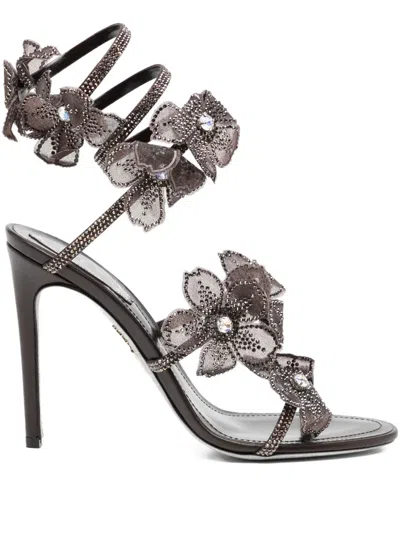 René Caovilla 110mm Crystal-flower Sandals In Black