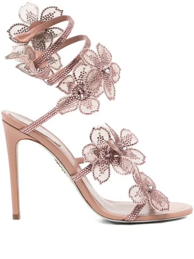 René Caovilla 110mm Floral-embellished Sandals In Neutral