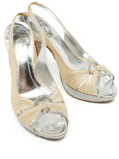 Pre-owned René Caovilla 115mm Rhinestone-embellished Slingback Sandals In Neutral