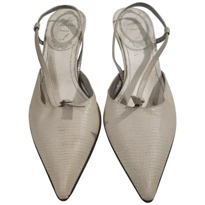 Pre-owned René Caovilla 1990s Off White Python Skin Shoes Size 37.5