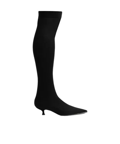 René Caovilla Crystal-embellished Stretch-knit Over-the-knee Boots In Black