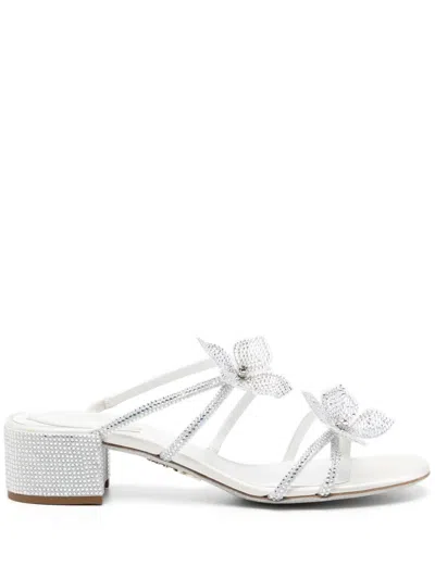 René Caovilla 40mm Cleo Rhinestone Floral-appliqué Sandals In Neutrals