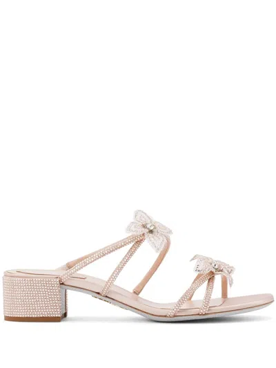 René Caovilla 40mm Cleo Satin Mules In Neutrals