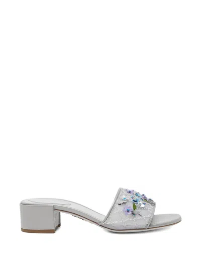René Caovilla 40mm Floral-appliqué Sandals In Silver