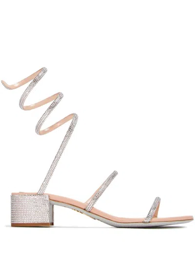 René Caovilla 40mm Juniper Crystal-embellished Sandals In Neutrals