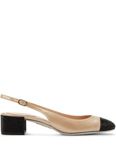 René Caovilla 40mm Kristen Slingback Pumps In Neutrals