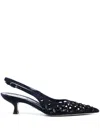 René Caovilla 50mm Trifora Suede Slingbacks In Blue