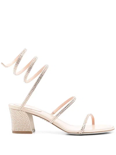 René Caovilla Cleo Crystal-embellished Satin Sandals In Beige
