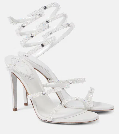 René Caovilla 60 Embellished Leather Sandals In Ivory/ Crystal-crystal Ab