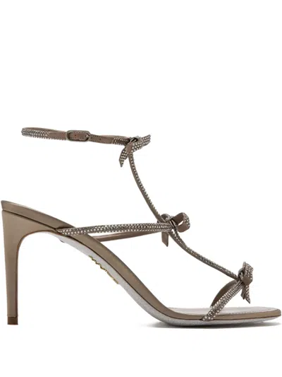 René Caovilla 80mm Caterina Crystal-embellished Bow Sandals In Neutral