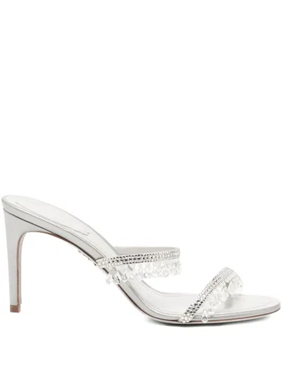 René Caovilla 80mm Chandelier Pearl Slider Sandal In Silver