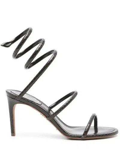 René Caovilla Cleo 80 Crystal-embellished Wraparound Sandals In Black