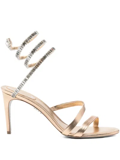 René Caovilla 80mm Crystal-embellished Heeled Sandals In Gold