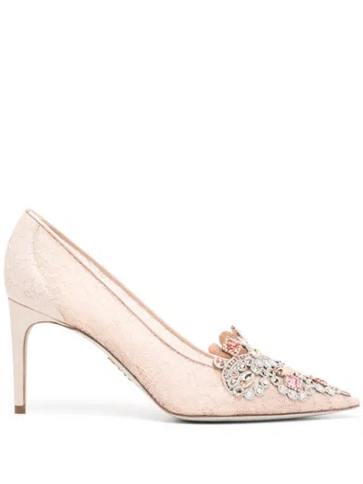 René Caovilla 80mm Crystal-embellished Leather Pumps In Pink