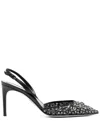 René Caovilla 80mm Crystal-embellished Leather Sandals In Black Lace-lamb