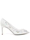 René Caovilla 80mm Crystal-embellished Pumps In Silver