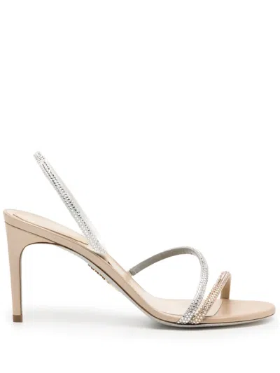 René Caovilla 80mm Crystal-embellished Satin Sandals In Silver