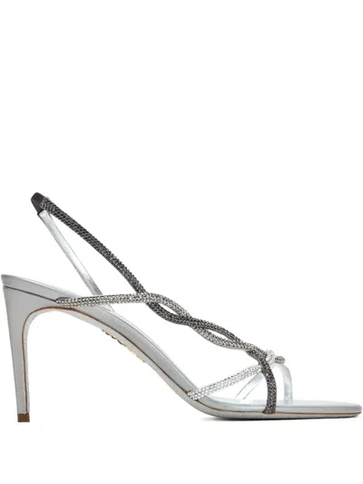 René Caovilla 80mm Crystal-embellished Slingback Sandals In Gray