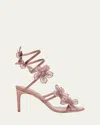 René Caovilla 80mm Floraine Crystal Flower Satin Snake Wrap Sandals In Multi