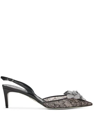René Caovilla 80mm Floral-lace Pumps In Black
