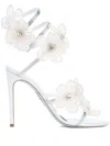 René Caovilla Leather Floral Embroidered Crystal Sandals In White