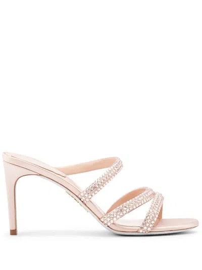 René Caovilla 80mm Satin Mules In Neutrals