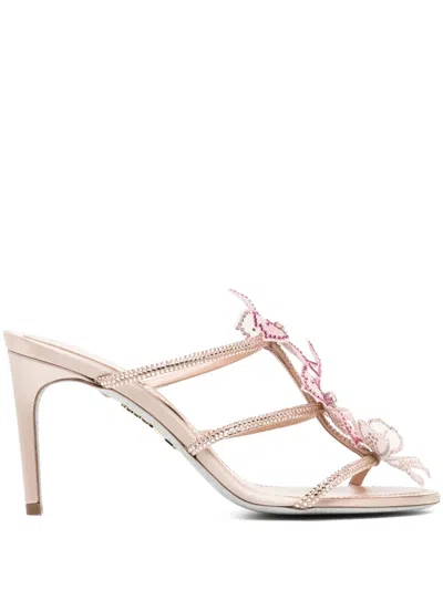 René Caovilla 80mm Peach Flower Sandals