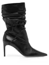 René Caovilla 80mm Ruched Leather Boots In Black