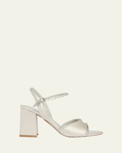 René Caovilla 80mm Satin Crystal Block-heel Sandals In Gray