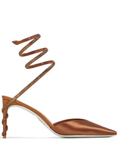 René Caovilla 80mm Satin Pumps In Brown