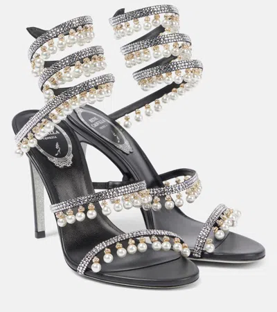 René Caovilla 85 Embellished Satin Sandals In Black