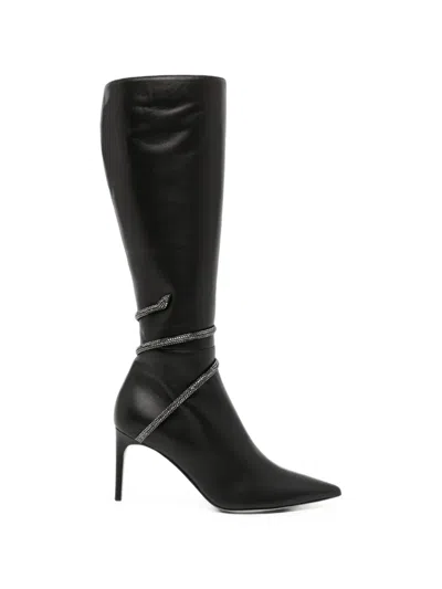 René Caovilla 85mm Cleo Leather Boots In Black