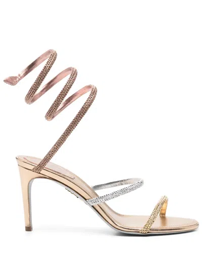 René Caovilla 85mm Crystal-embellished Sandals In Gold
